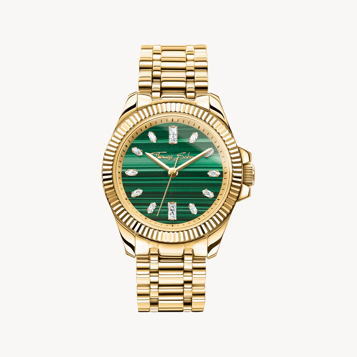 Reloj para señora Divine Jewellery Stone con malaquita dorada