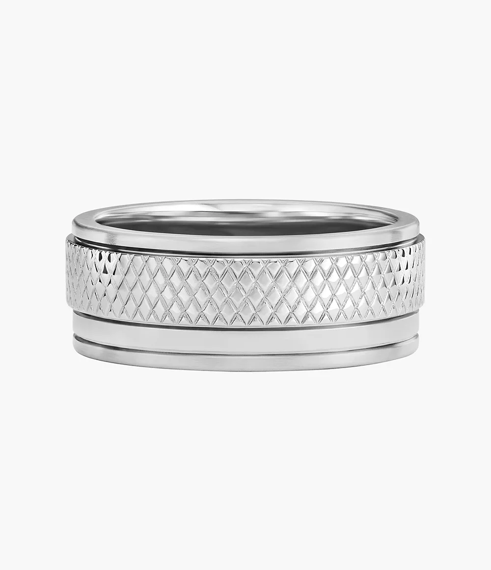 Anillo tipo alianza Knox de acero inoxidable con textura moleteada